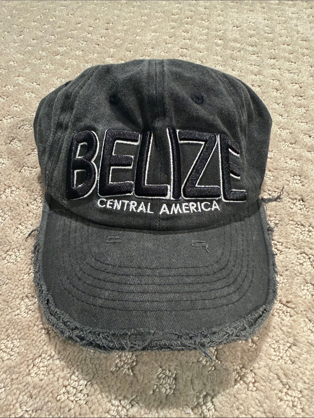 Belize Central America Distressed Black Baseball Cap
